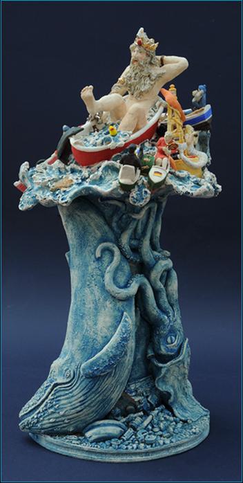 Malcolm Law Ceramics
Neptune taking a Bath Ceramic Sculpture
Stoneware, T Material, with underglaze colours and gold and platinum lustre. Height 45 cms 
�Malcolm Law
