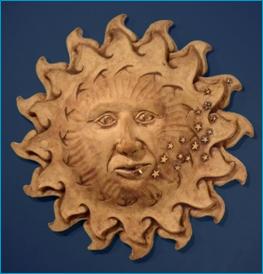 Malcolm Law Ceramics
Sun
Stoneware, Smooth Crank, with black iron oxide wash and gold and platinum lustres. Width 40 cms 
Malcolm Law