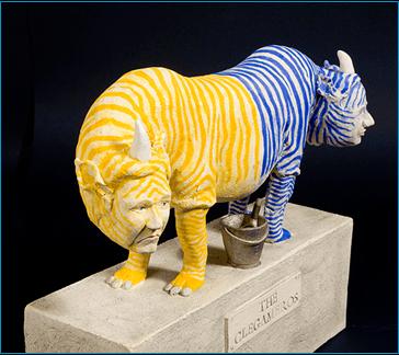 Malcolm Law Ceramics
The Clegameros, Cameron and Clegg
Stoneware, T Material, underglaze colours plus platinum lustre.
�Malcolm Law